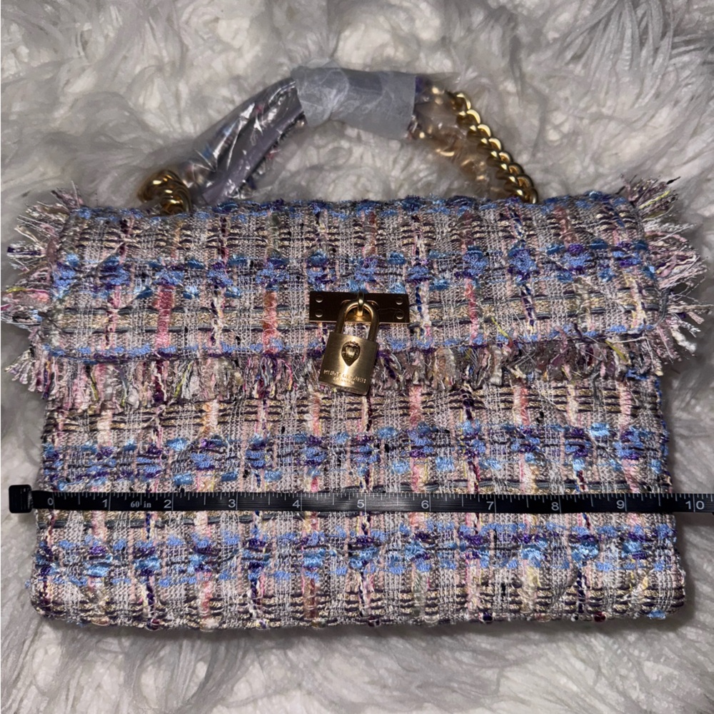 Kurt Geiger MEDIUM Tweed Chain Shoulder Bag –Gold Hardware-NWT 8”x10” - Picture 10 of 12